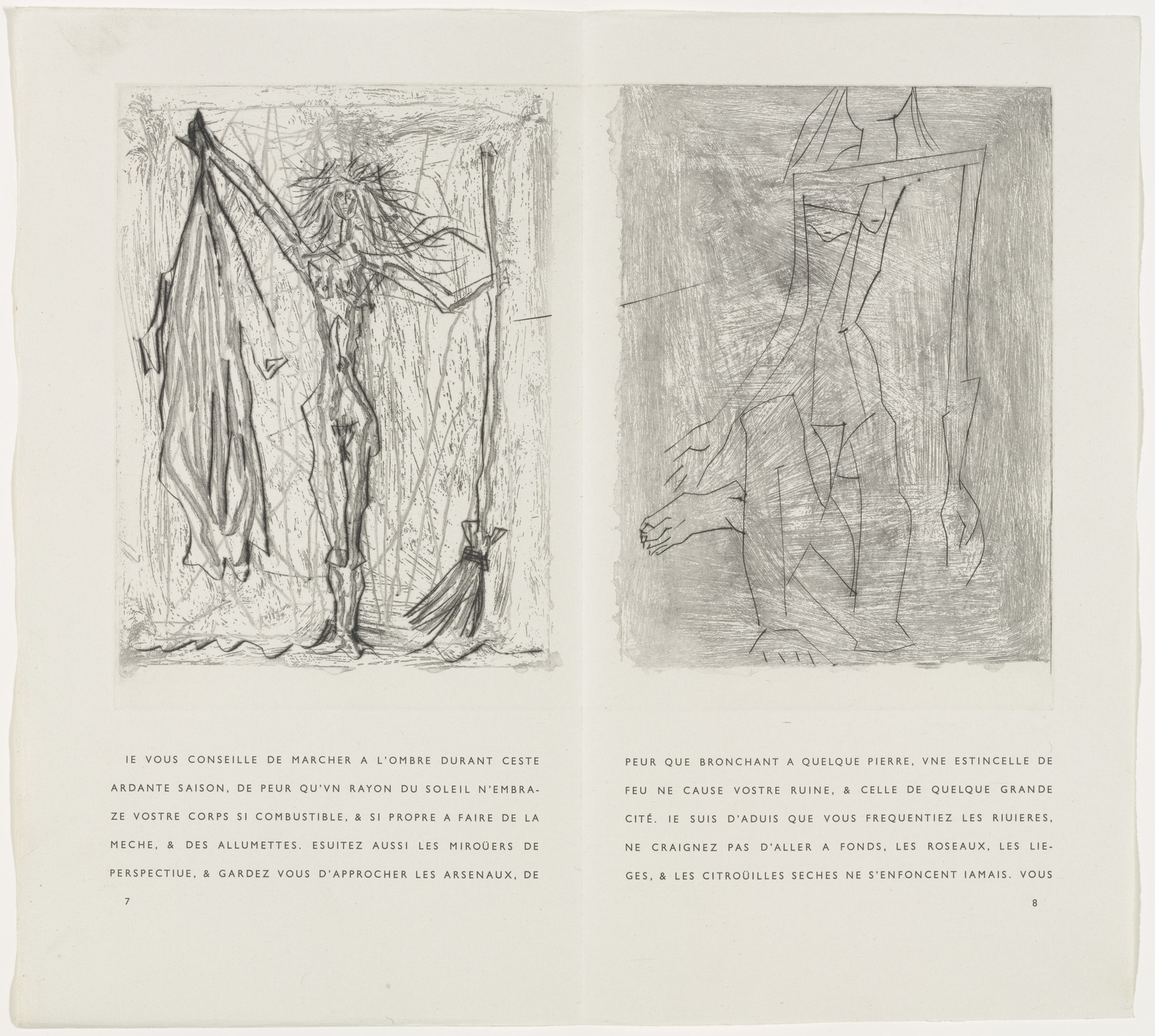 Pablo Picasso. Woman with Broom (double page in-text plate; folios 7 verso and 8) from the illustrated book La Maigre. 1951-1952