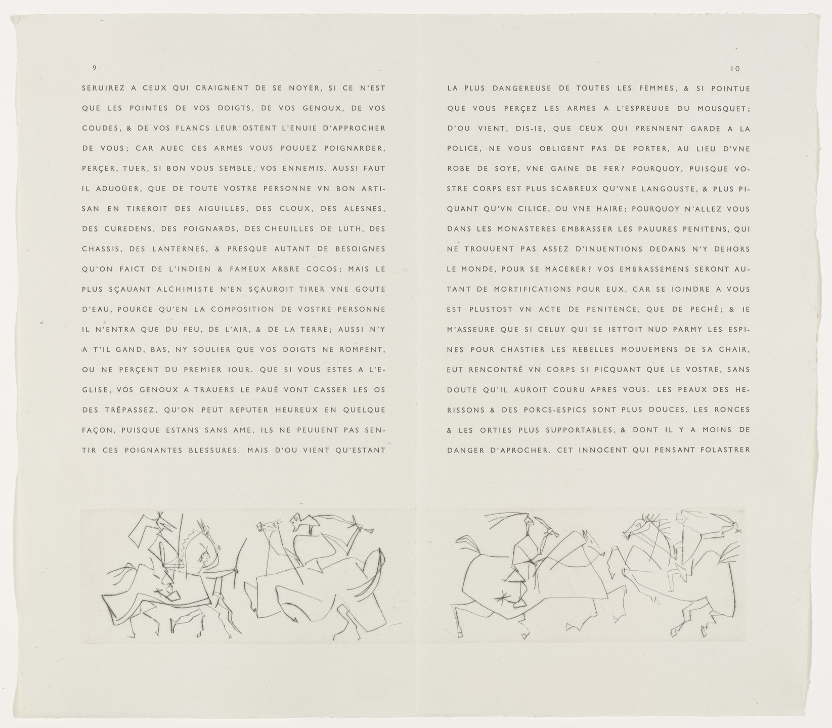 Pablo Picasso. Double page in-text plate (folios 9 verso and 10) from the illustrated book La Maigre. 1951-1952