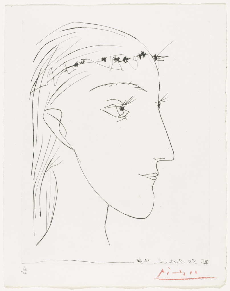 Profile of A Young Girl Crowned with Flowers (portfolio, plate VI) from Six Contes Fantastiques