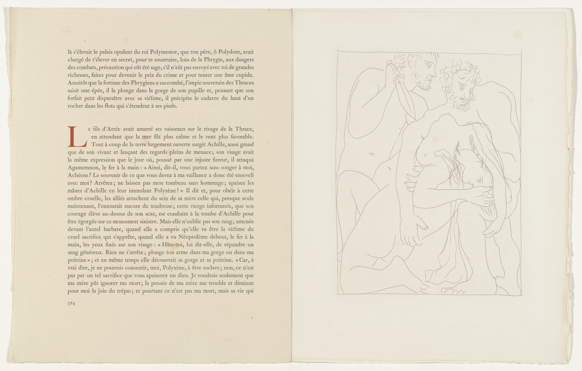 Pablo Picasso. Polyxena, Priam&#39;s Daughter, Is Sacrificed on Achilles&#39;s Tomb (Polyxène, fille de Priam, est égorgée sur la tombe d&#39;Achille) from Les Métamorphoses. 1930, published 1931