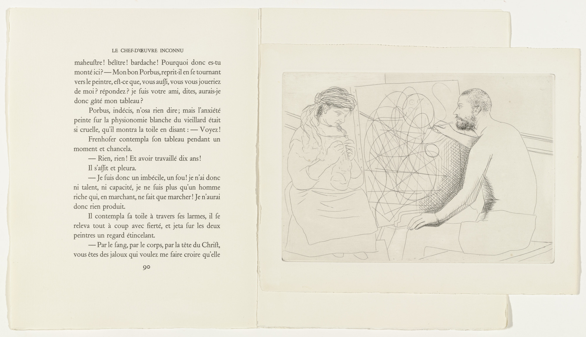 Pablo Picasso. Painter and Model Knitting from Le Chef-d&#39;œuvre inconnu. 1927, published 1931