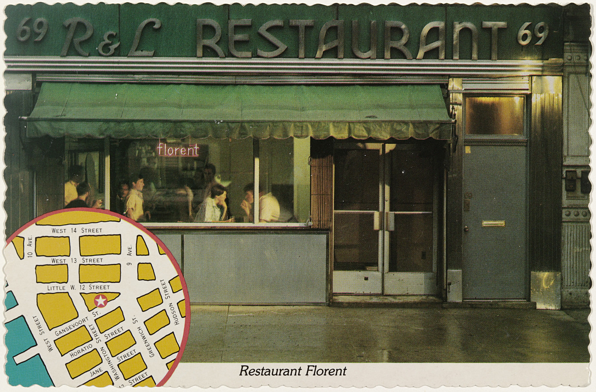 Tibor Kalman, Alexander Isley. Restaurant Florent Postcard. 1985