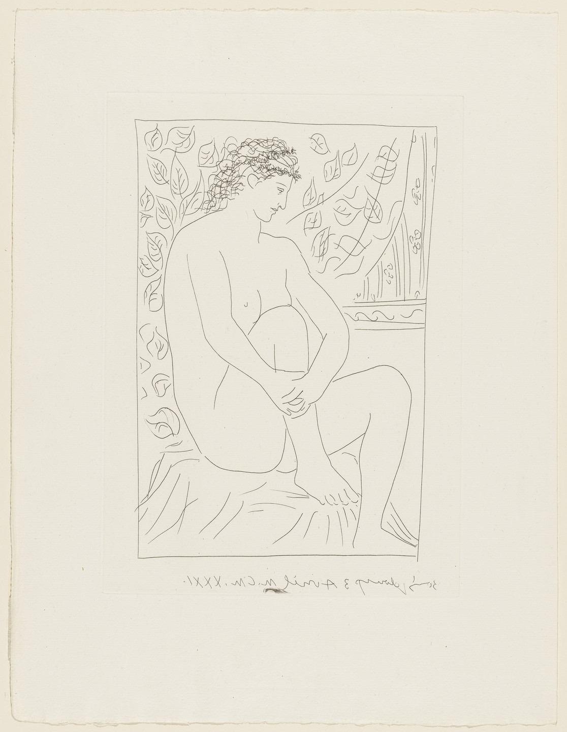 Pablo Picasso. Nude Woman Seated Before a Curtain (Femme nue assise devant un rideau) from the Vollard Suite (Suite Vollard). 1931, published 1939