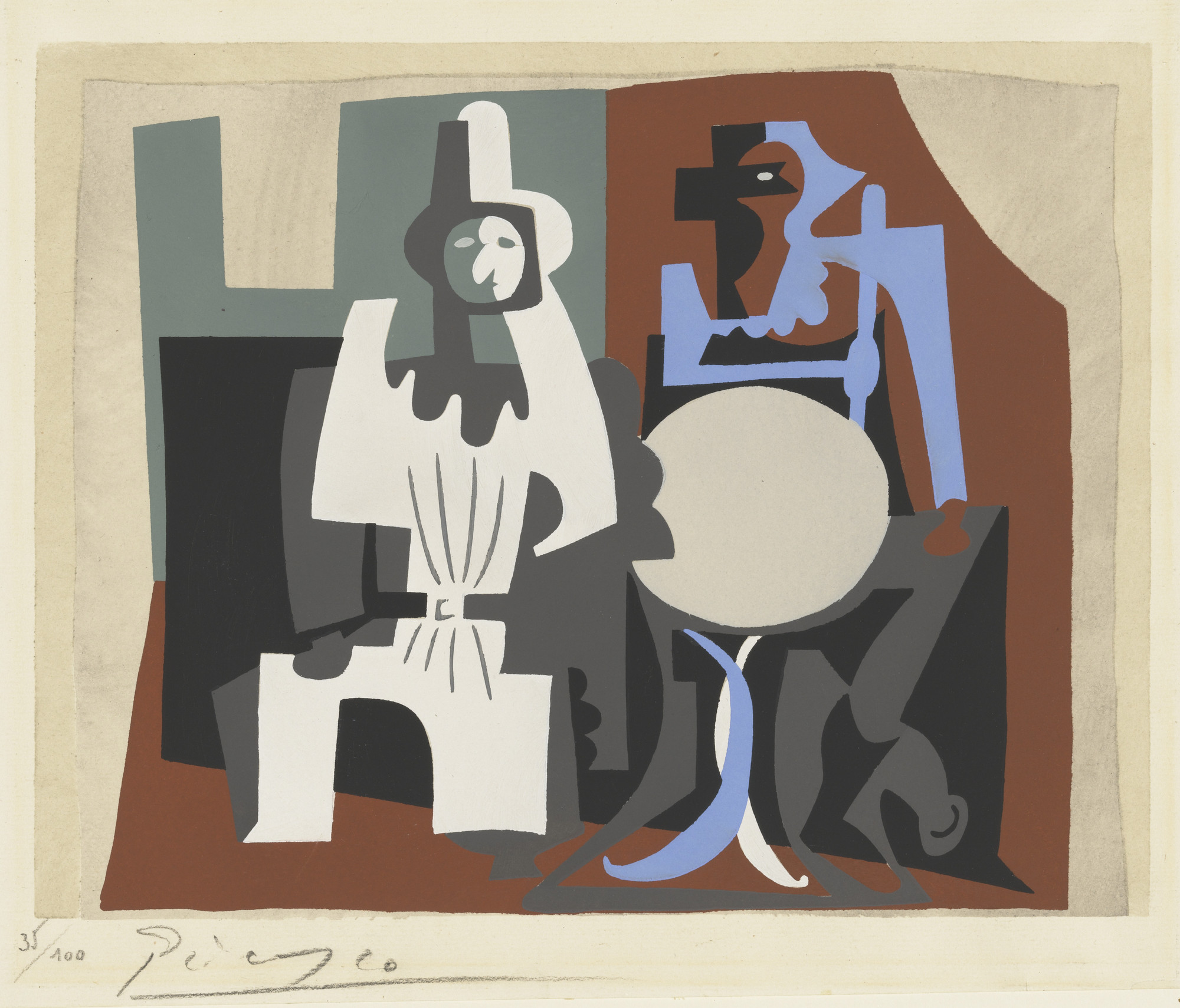 Pablo Picasso. Pierrot and Harlequin, Seated from the series Dix