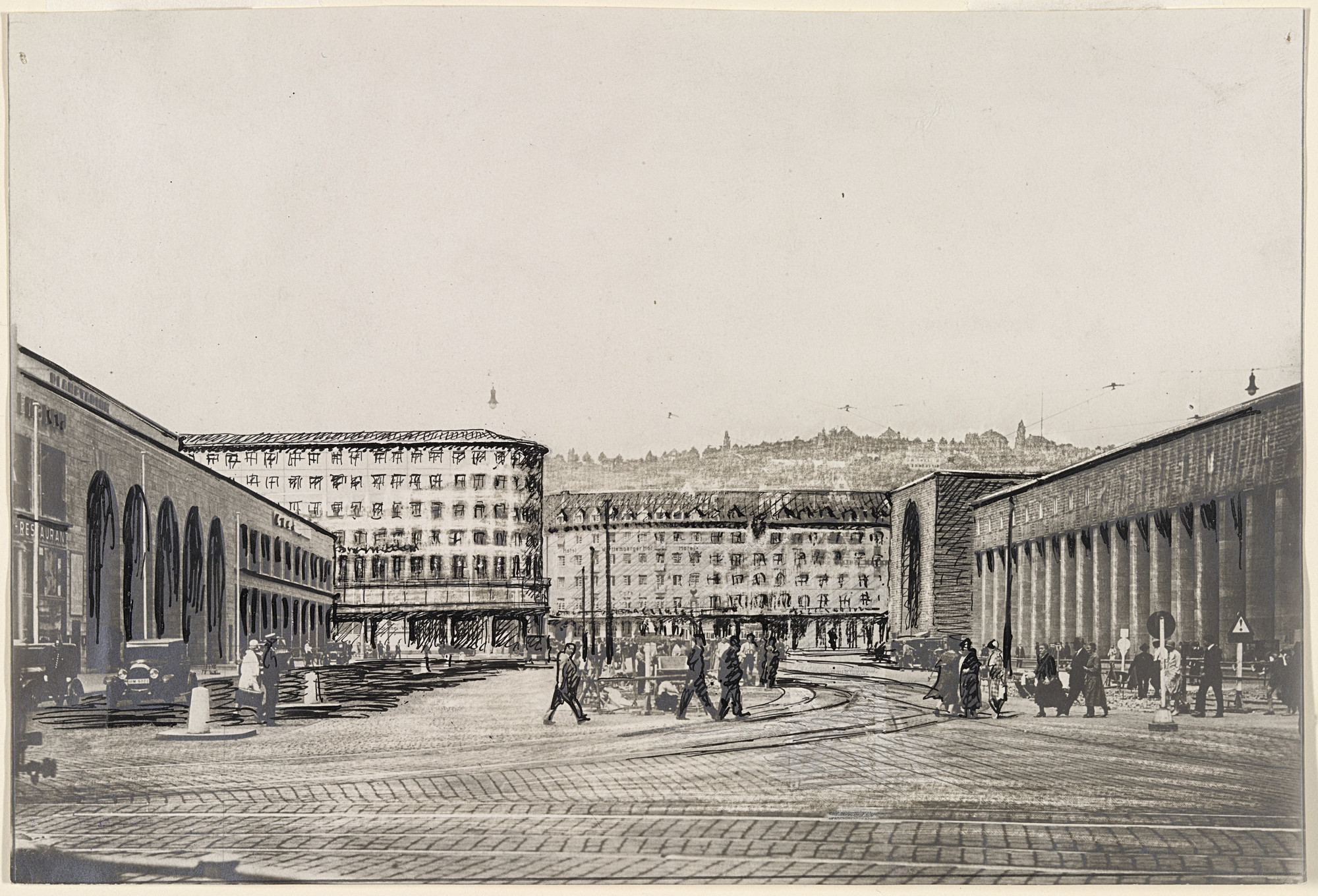 Adolf Abel. Bank and Office Building, project, Stuttgart, Germany, Perspective. 1928