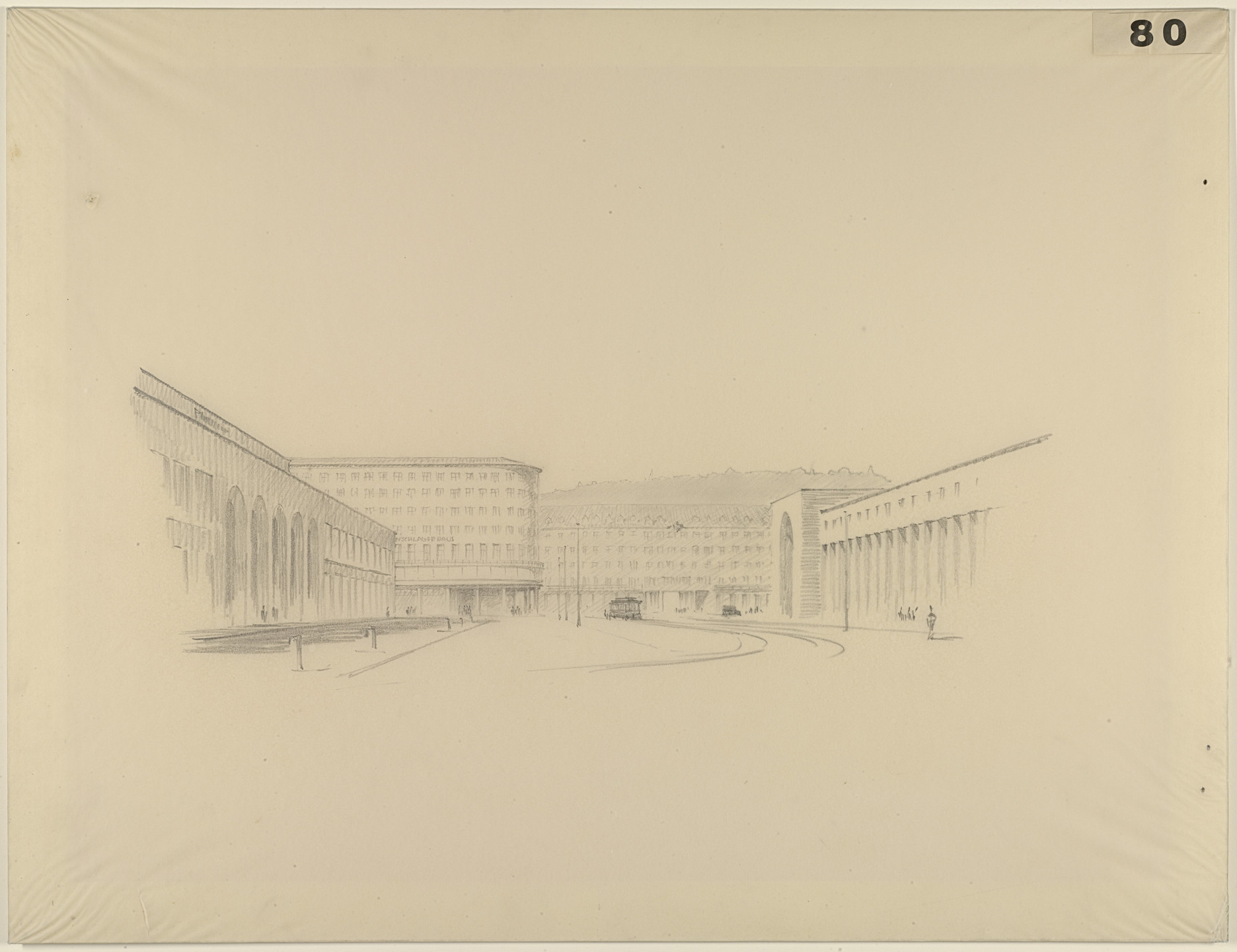 Adolf Abel. Bank and Office Building, project, Stuttgart, Germany, Perspective. 1928