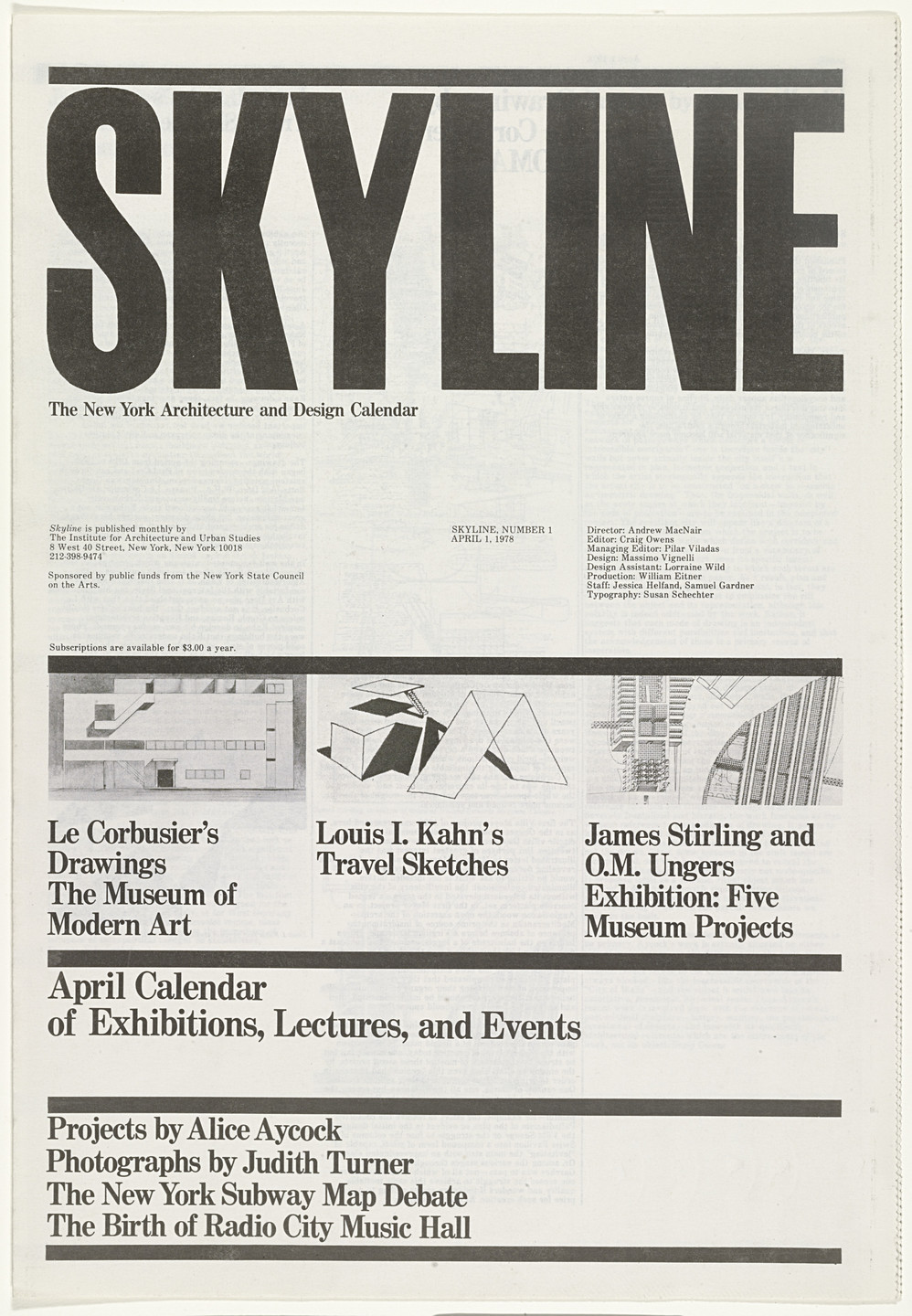 Massimo Vignelli, Lella Vignelli. Skyline, No. 1, April 1, 1978. 1978