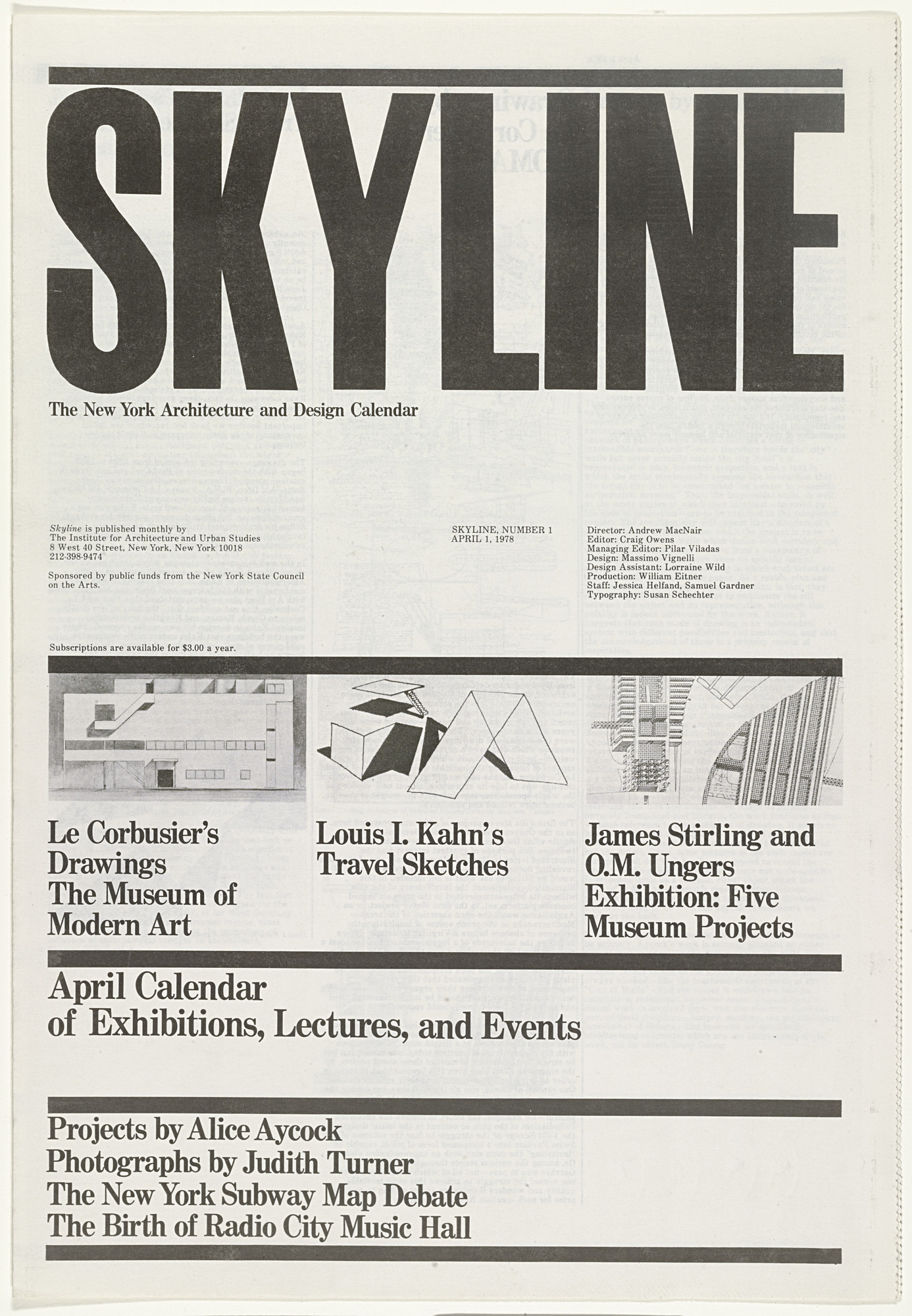 Massimo Vignelli, Lella Vignelli. Skyline, No. 1, April 1, 1978