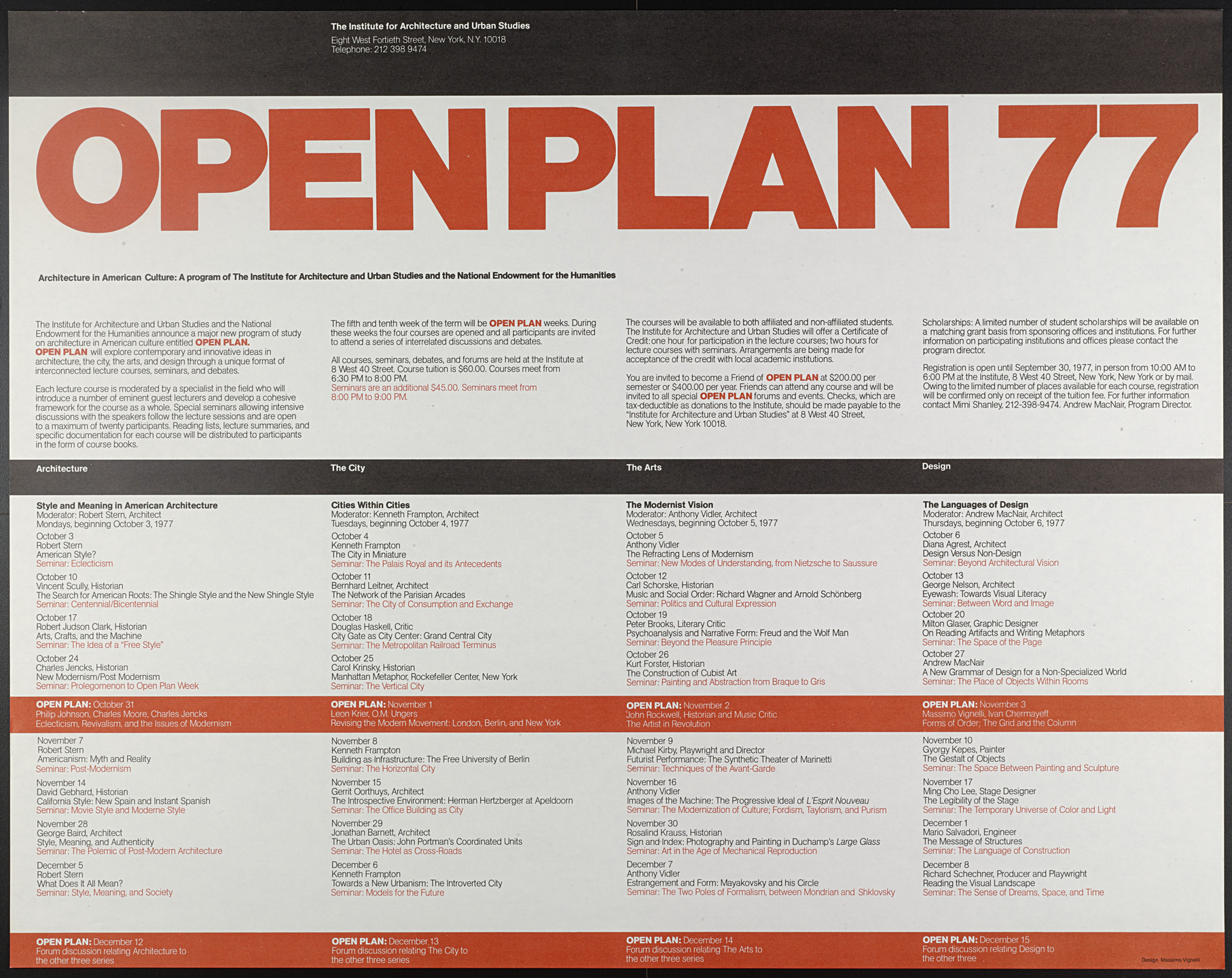 Massimo Vignelli, Lella Vignelli. Open Plan 77 (IAUS). 1977