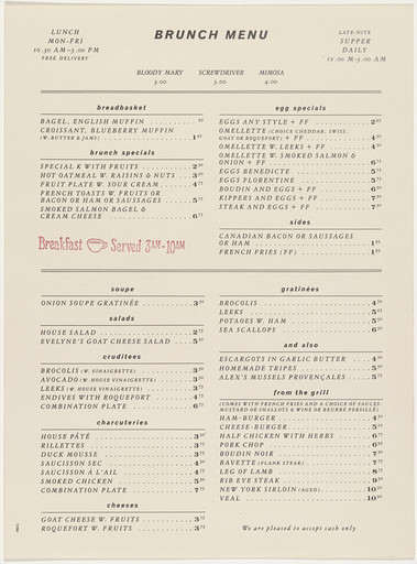 Restaurant Florent Menu