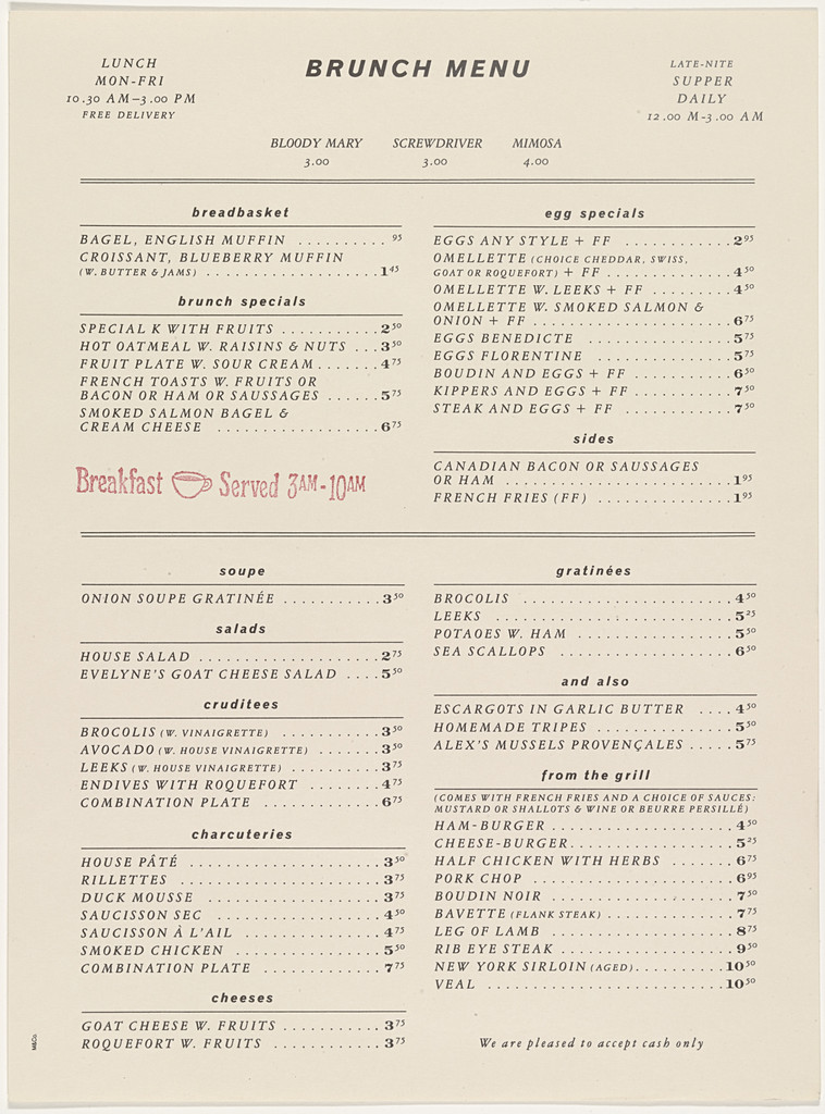 Restaurant Florent Menu
