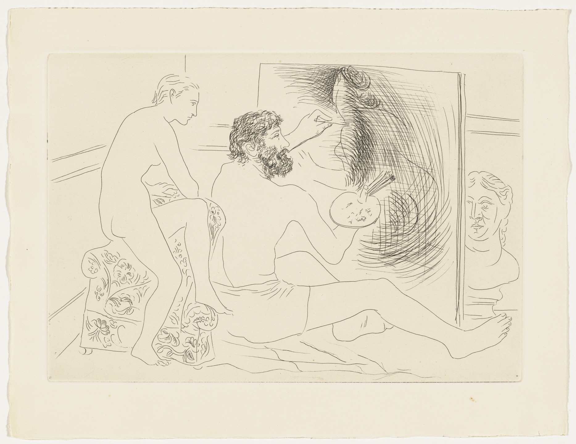 Pablo Picasso. Painter Working, Observed by Nude Model from Le Chef-d&#39;œuvre inconnu. 1927–28, published 1931