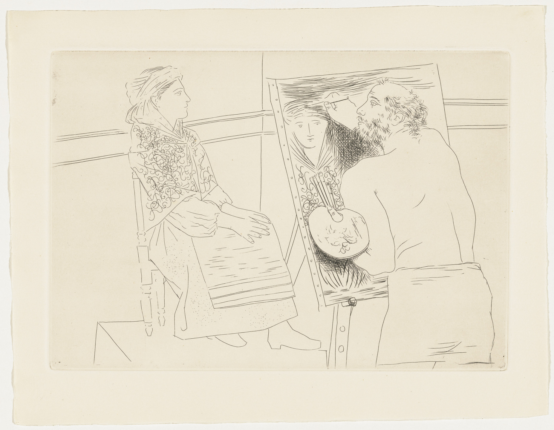 Pablo Picasso. Bald Painter Before His Easel from Le Chef-d&#39;œuvre inconnu. 1927, published 1931