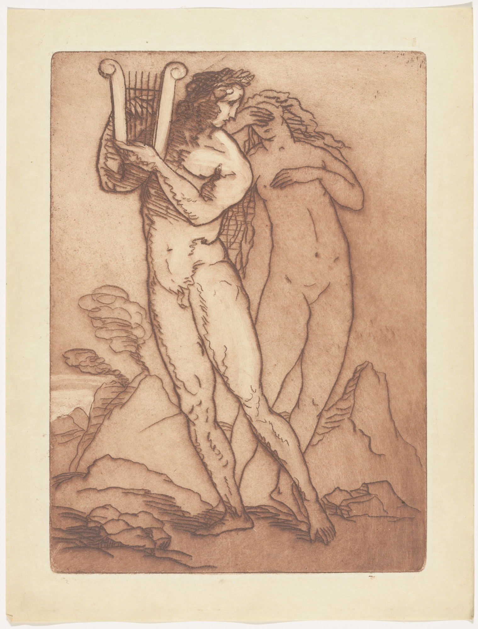 Émile Bernard. Orpheus and Eurydice (plate, folio 123) from Les Amours (The Loves)