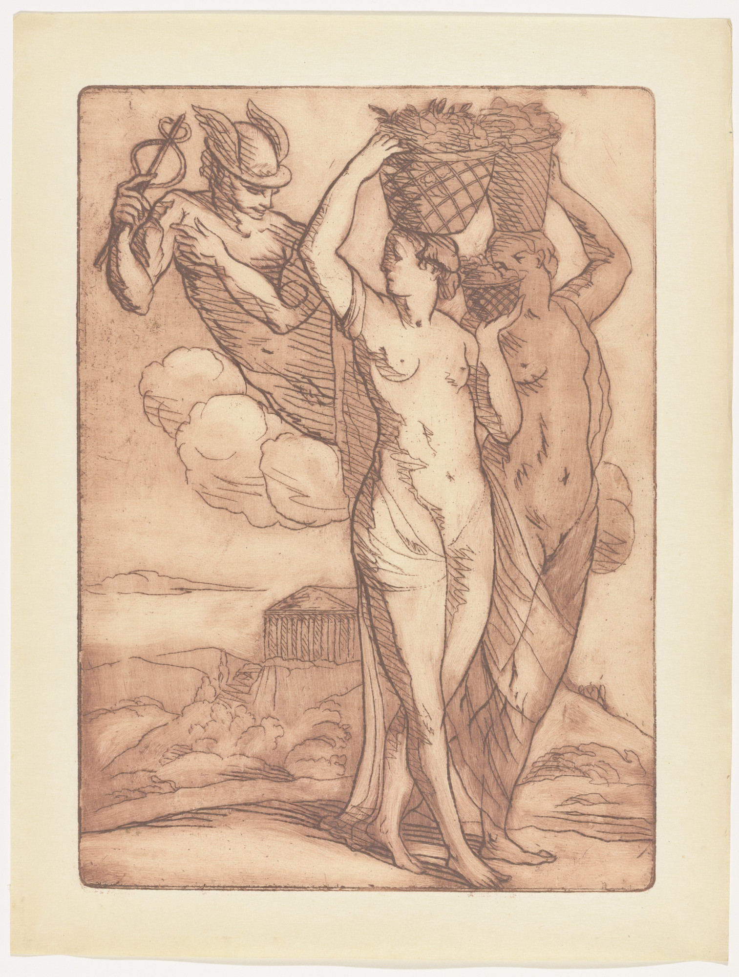 Émile Bernard. Mercury and Herse (plate, folio 89) from Les Amours (The Loves)