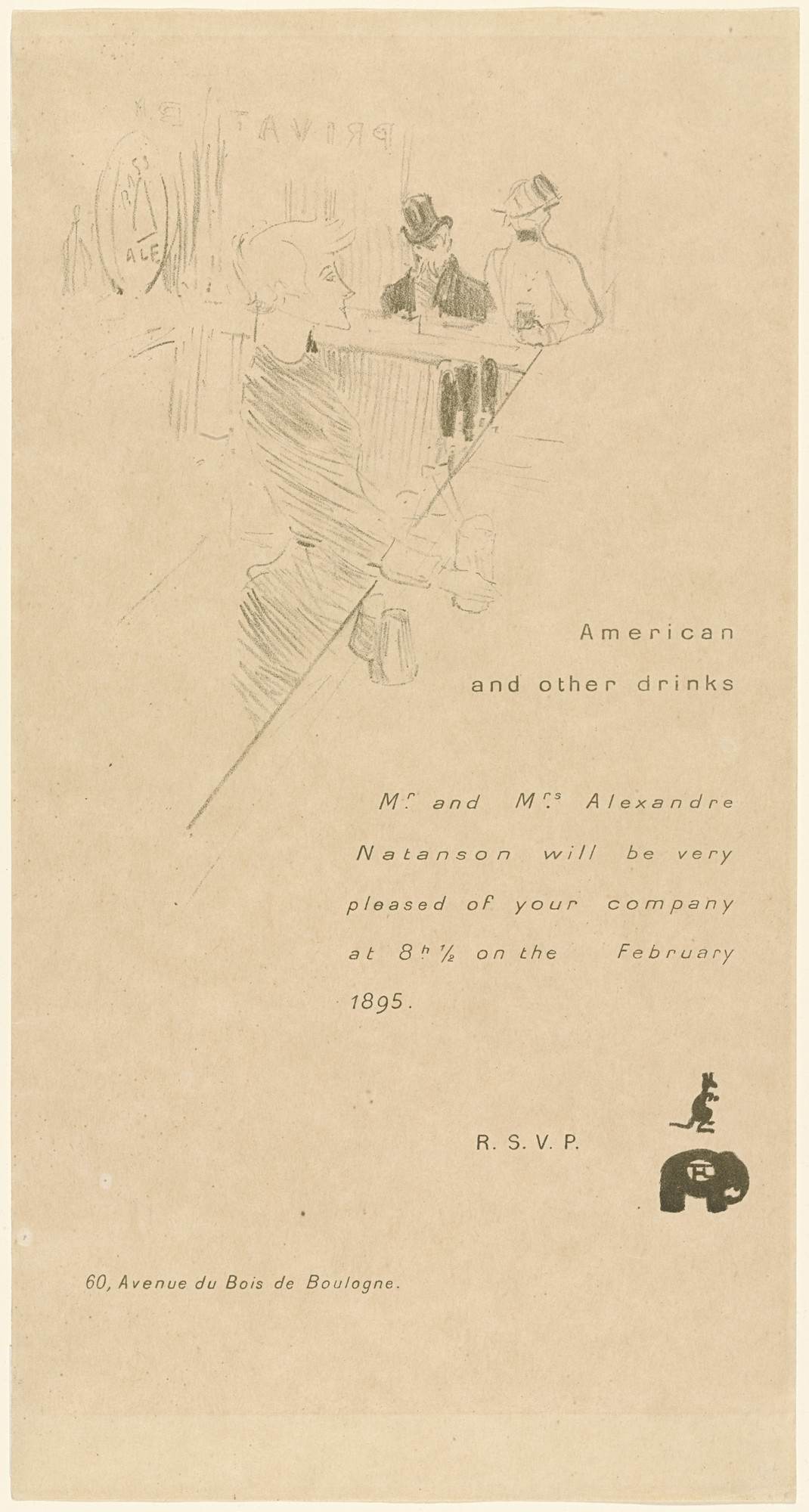 Henri de Toulouse-Lautrec. Invitation Card for Alexandre Natanson