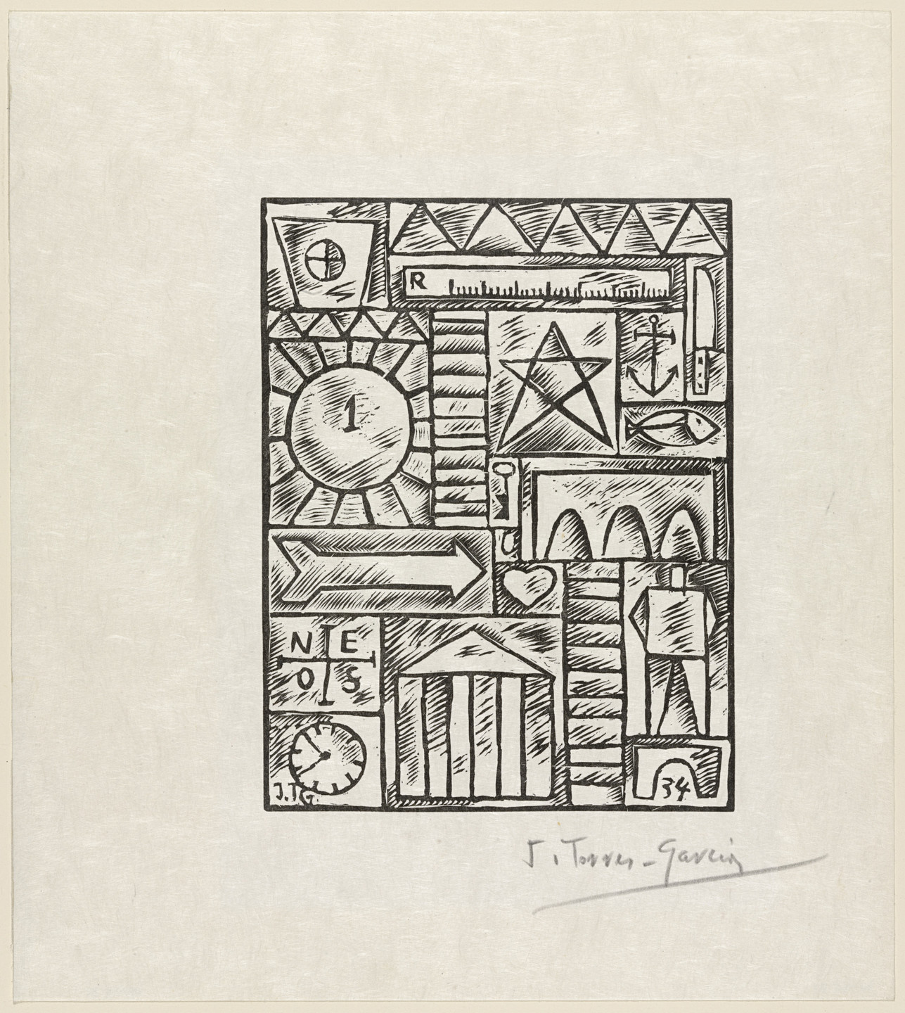 Joaquín Torres-García. Plate (folio 45) from 23 Gravures. 1934, published 1935