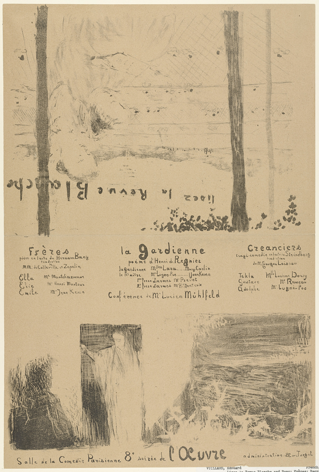 Édouard Vuillard. Program for Lisez La Revue blanche and Frères, La Gardienne, Créanciers