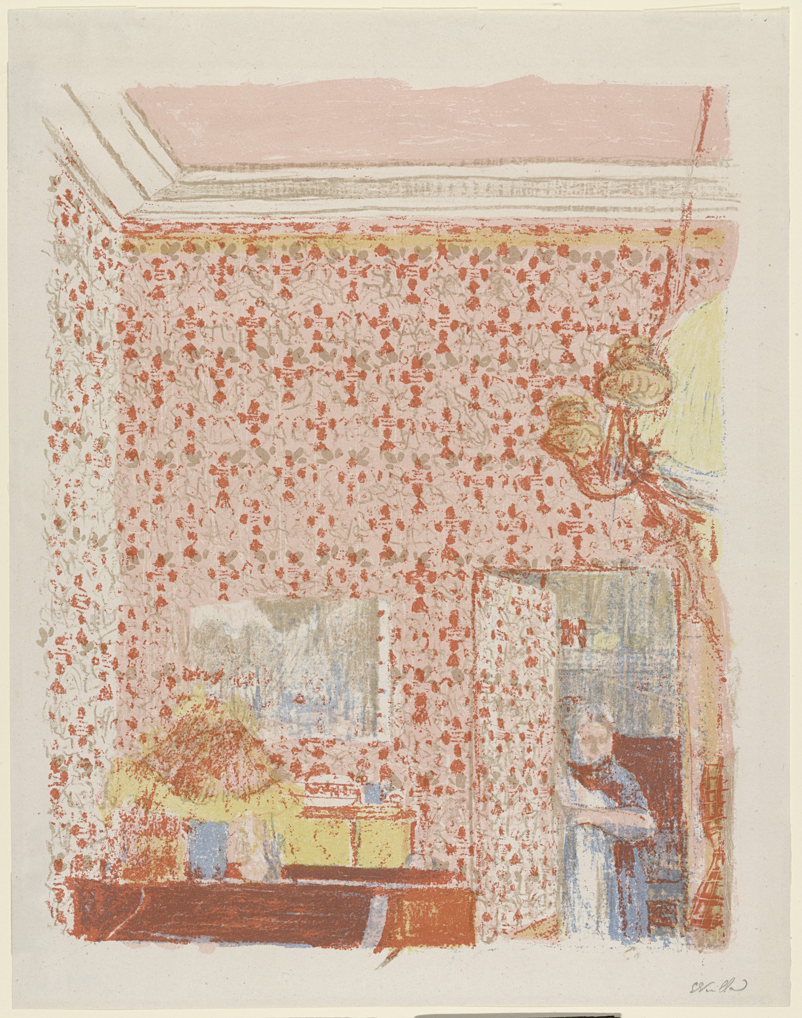 Interior with Pink Wallpaper I (Intérieur aux tentures roses I
