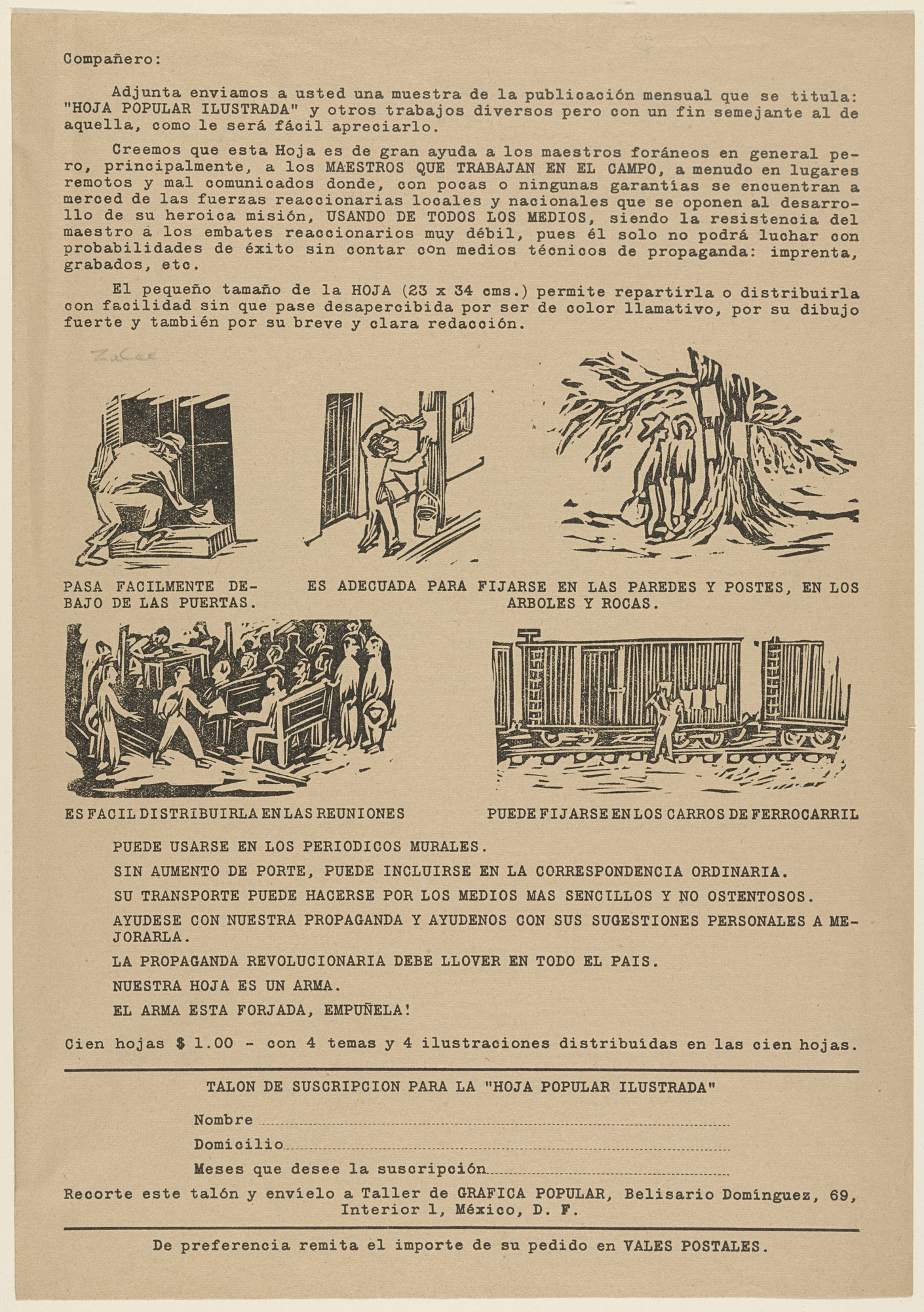Alfredo Zalce. Invitation to Subscribe to "La Hoja Popular Ilustrada"