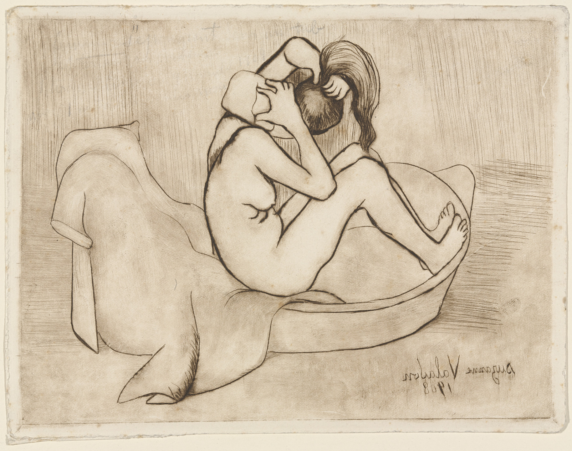 Suzanne Valadon. Marie Bathing with a Sponge (Marie au tub s&#39;épongeant). 1908, published 1932