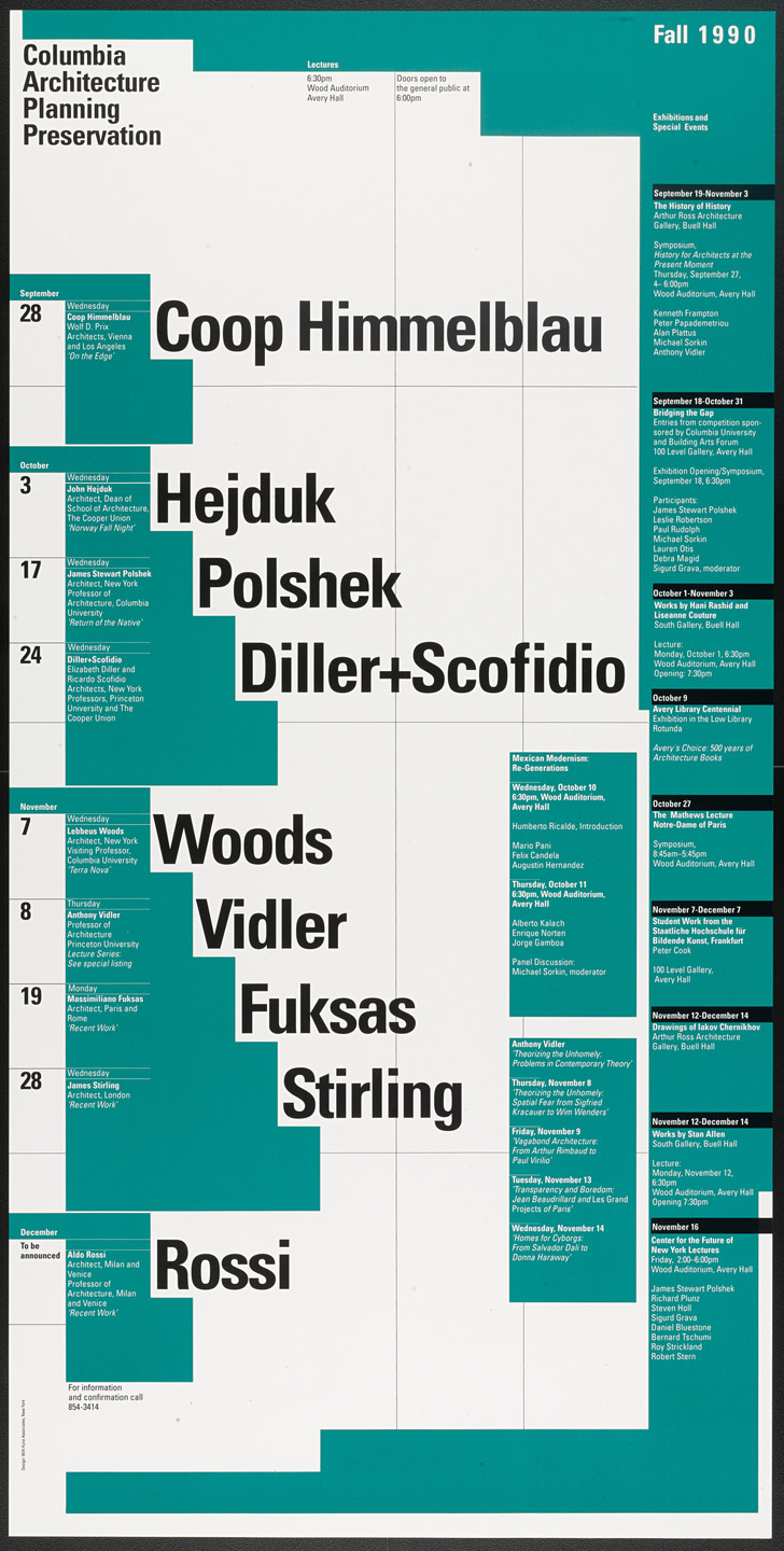 Willi Kunz. Columbia University, Graduate School of Architecture, Planning and Preservation Lecture Series Fall 1990. Fall 1990
