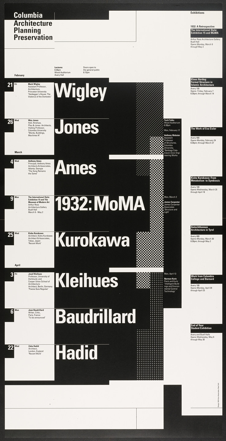Willi Kunz. Columbia University, Graduate School of Architecture, Planning and Preservation Lecture Series Spring 1992. 1992