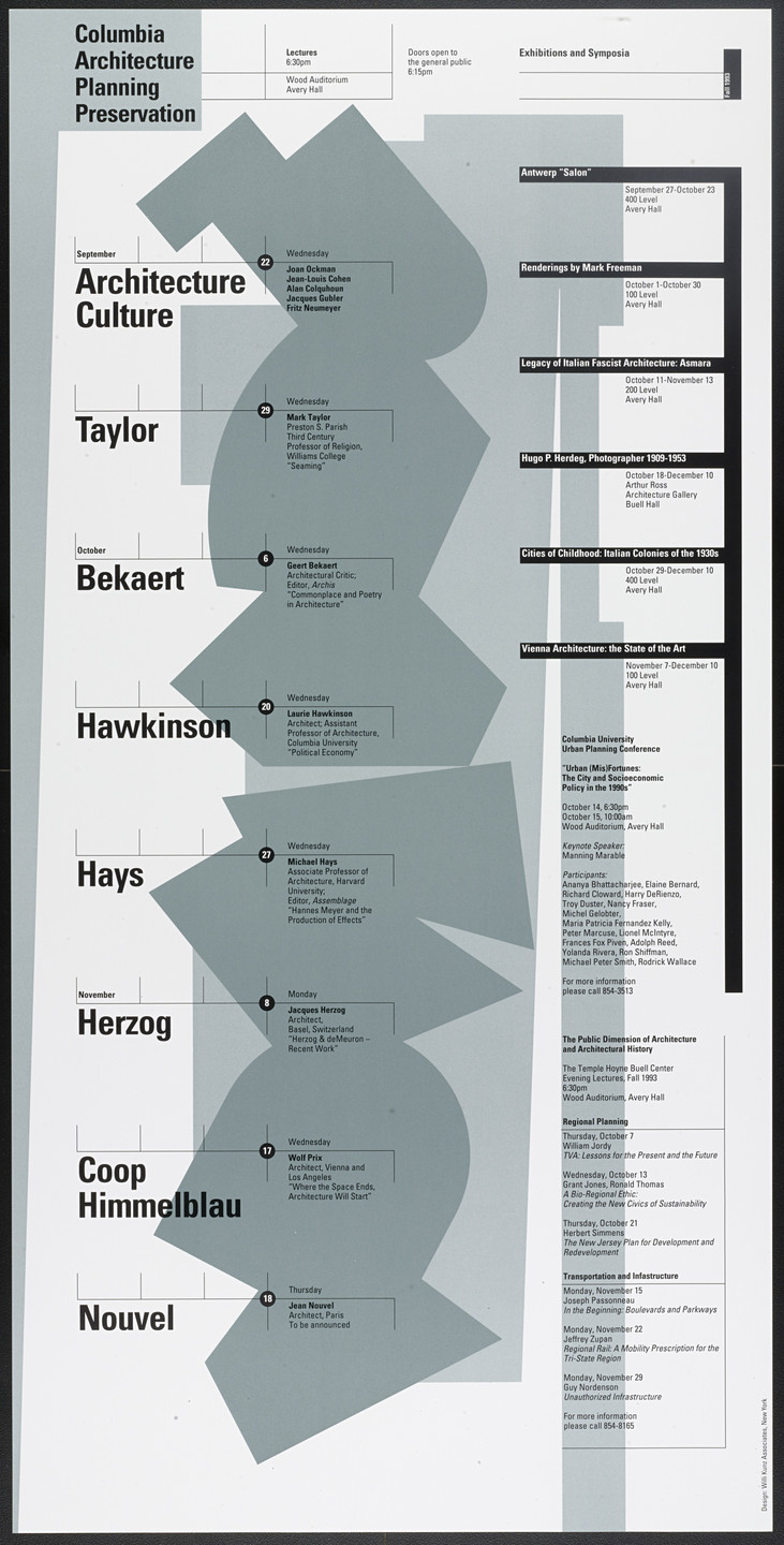 Willi Kunz. Columbia University, Graduate School of Architecture, Planning and Preservation Lecture Series Fall 1993. 1993