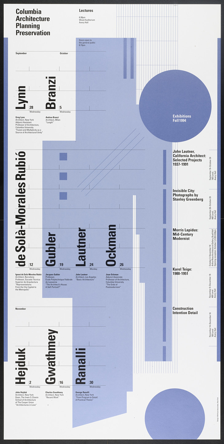 Willi Kunz. Columbia University, Graduate School of Architecture, Planning and Preservation Lecture Series Fall 1994. 1994