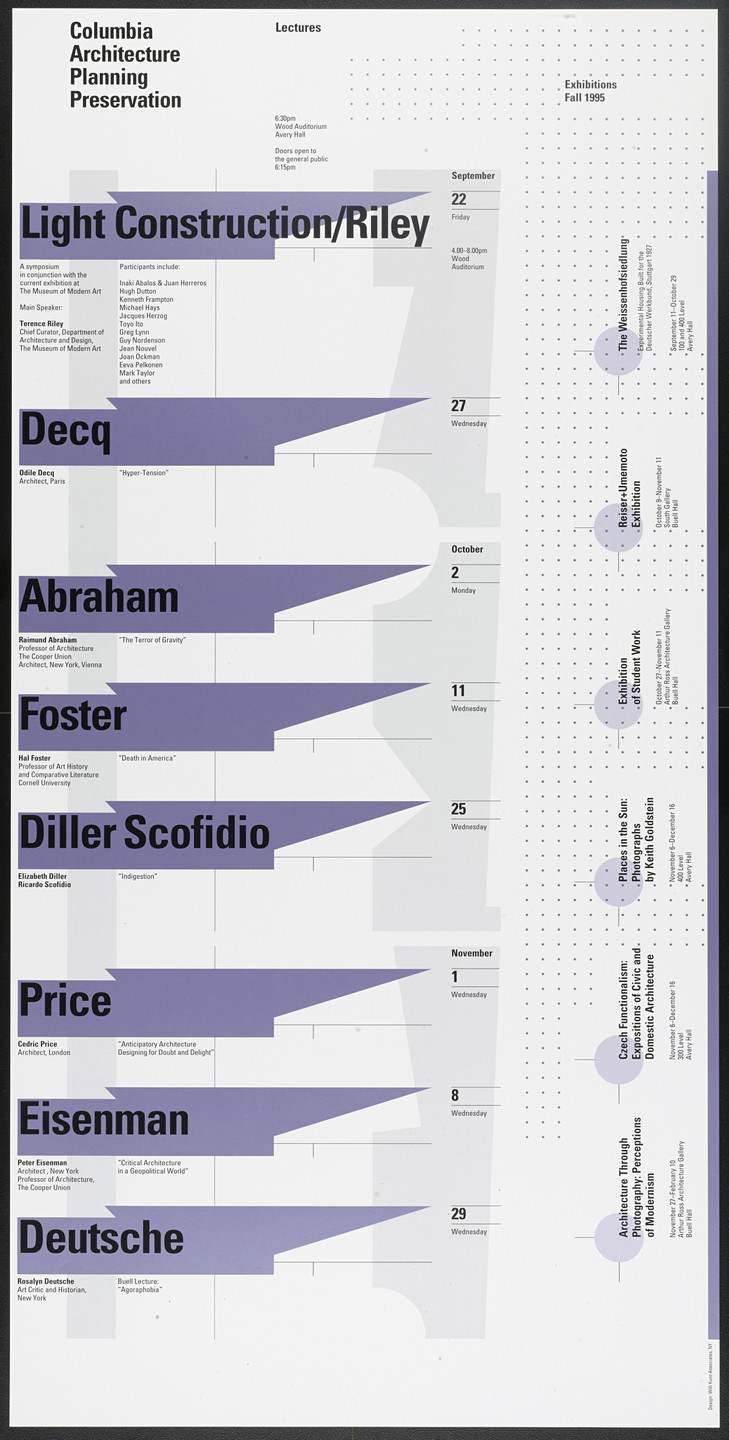 Willi Kunz. Columbia University, Graduate School of Architecture, Planning and Preservation Lecture Series Fall 1995. 1995