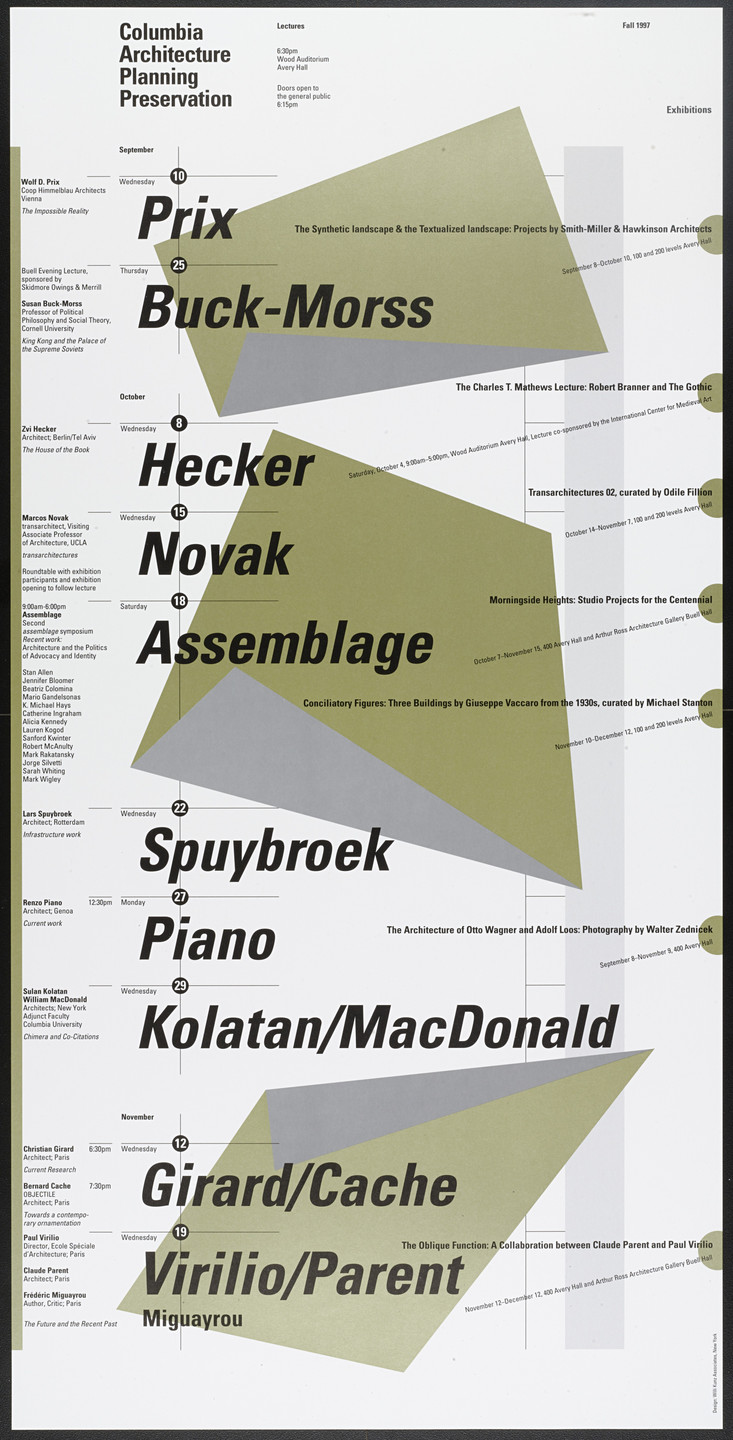 Willi Kunz. Columbia University, Graduate School of Architecture, Planning and Preservation Lecture Series Fall 1997. 1997