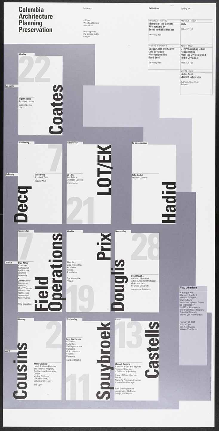 Willi Kunz. Columbia University, Graduate School of Architecture, Planning and Preservation Lecture Series Spring 2001. 2001