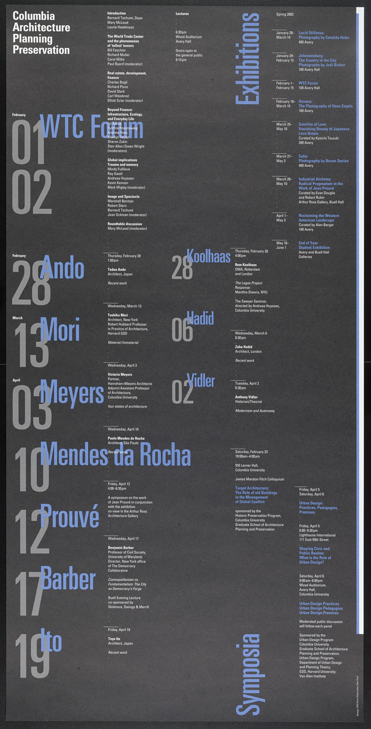 Willi Kunz. Columbia University, Graduate School of Architecture, Planning and Preservation Lecture Series Spring 2002. 2002