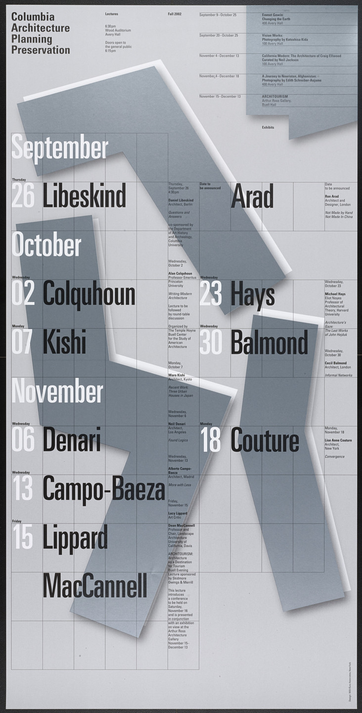 Willi Kunz. Columbia University, Graduate School of Architecture, Planning and Preservation Lecture Series Fall 2002. 2002