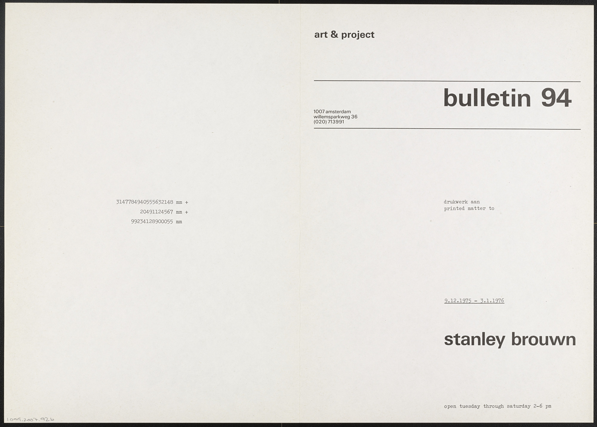 Stephen Rosenthal. Art & Project Bulletin #92
