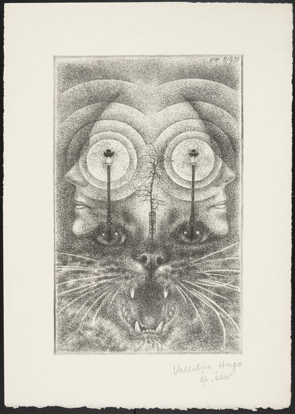 Valentine Hugo. Trial proof for rejected plate and 2 folios of text from Les Animaux et Leurs Hommes, Les Hommes et Leurs Animaux. (1937)