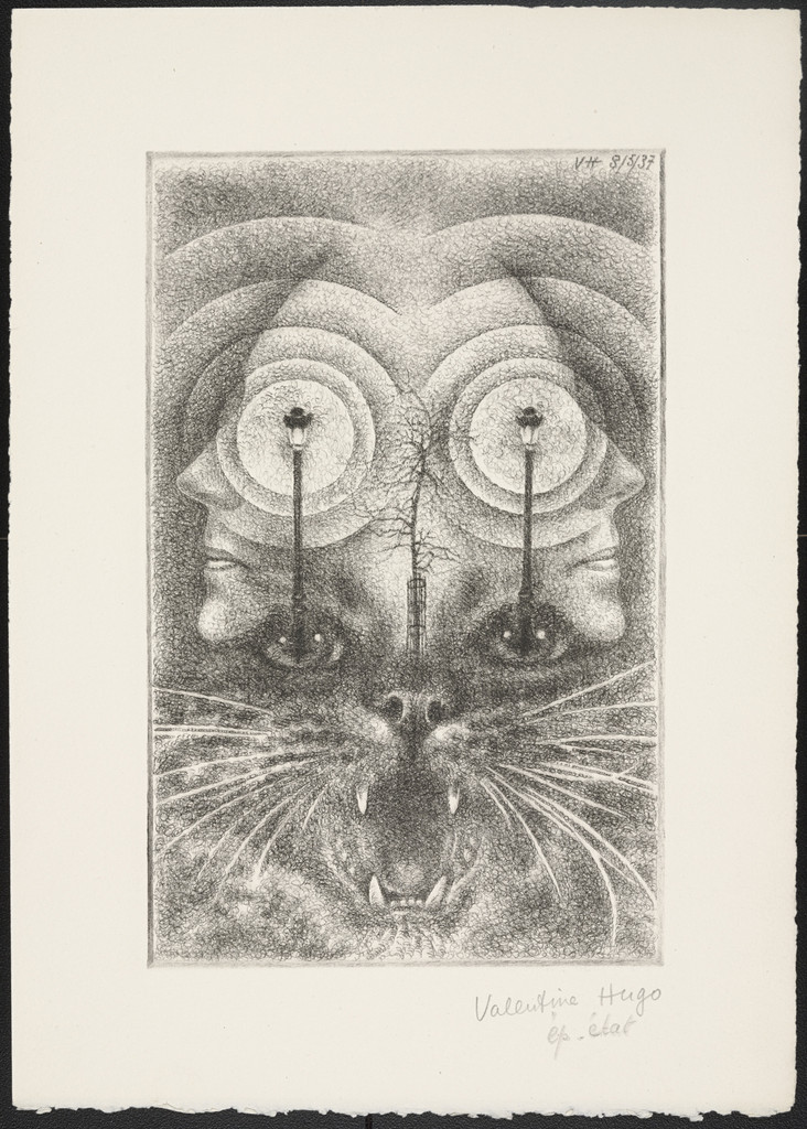 Trial proof for rejected plate and 2 folios of text from Les Animaux et Leurs Hommes, Les Hommes et Leurs Animaux, Valentine Hugo, 1937