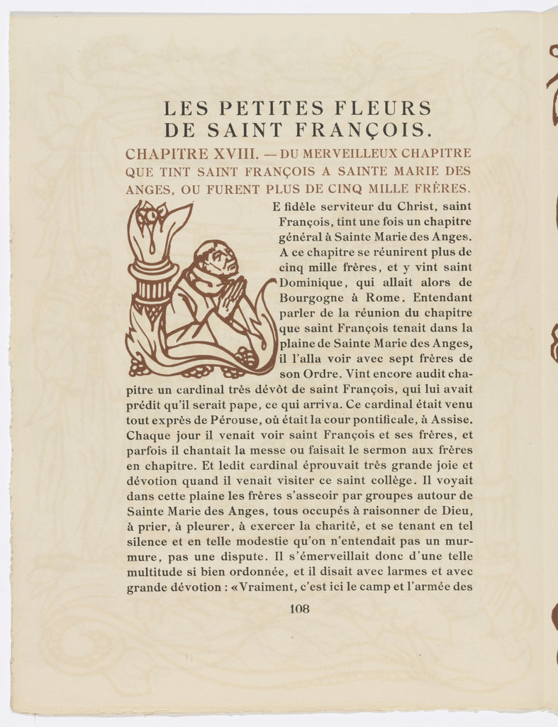 Pictorial initial (page 108) from Les Petites Fleurs de St. François (The Little Flowers of St. Francis)