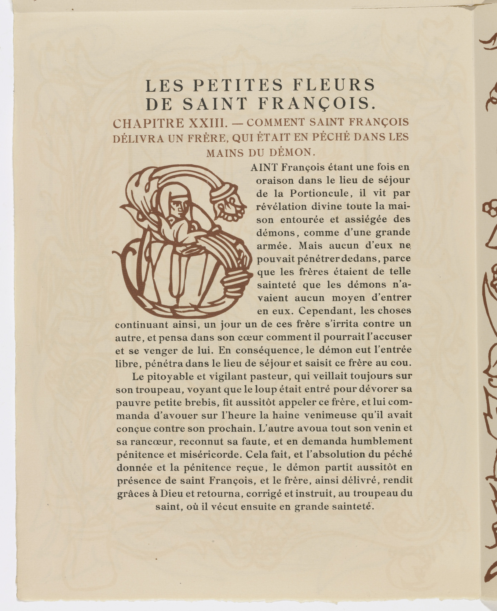 Émile Bernard. Pictorial initial (page 138) from Les Petites Fleurs de St. François (The Little Flowers of St. Francis)