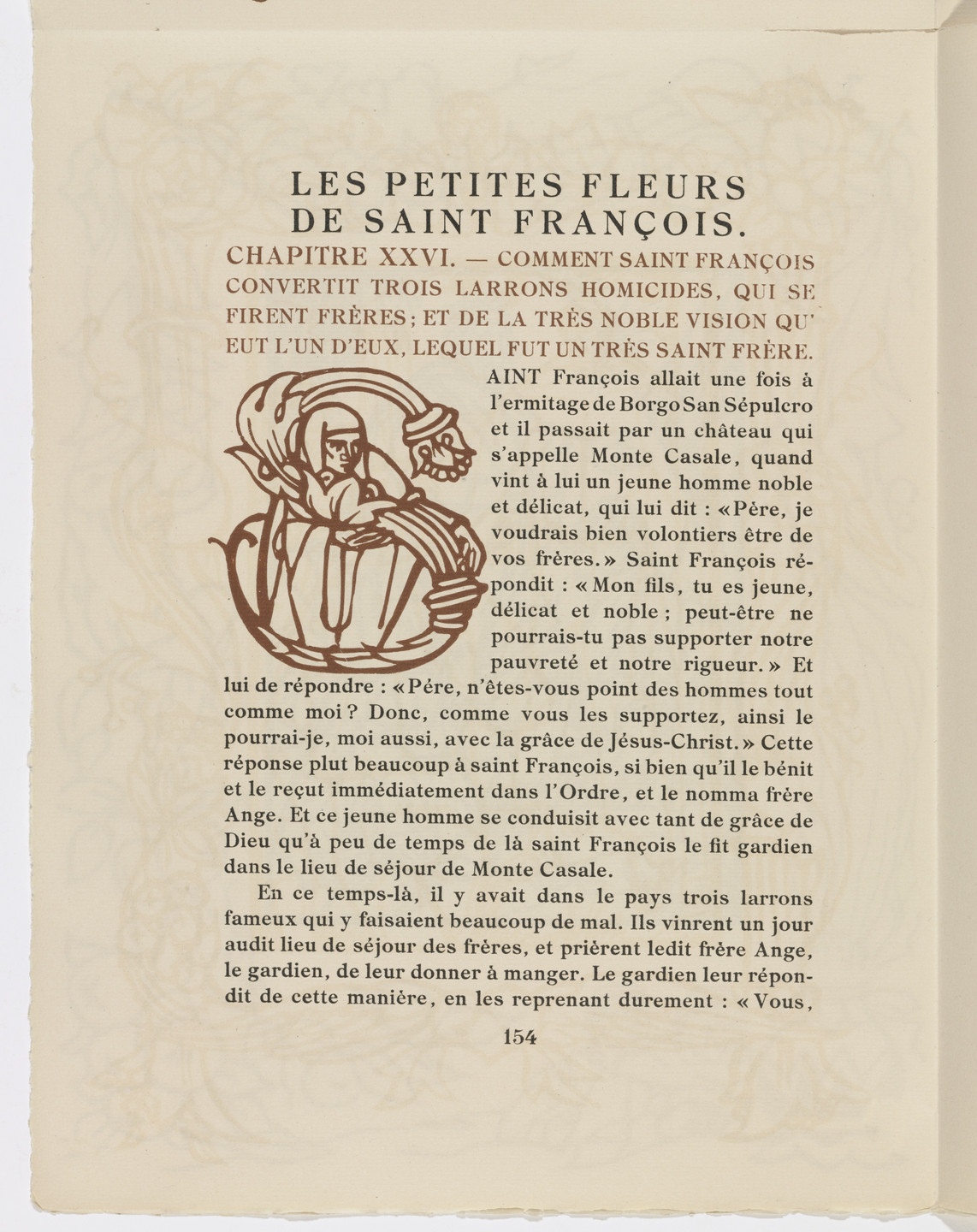 Émile Bernard. Pictorial initial (page 154) from Les Petites Fleurs de St. François (The Little Flowers of St. Francis). 1928