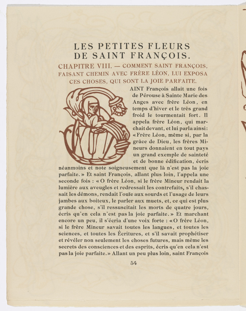 Pictorial initial (page 54) from Les Petites Fleurs de St. François (The Little Flowers of St. Francis)