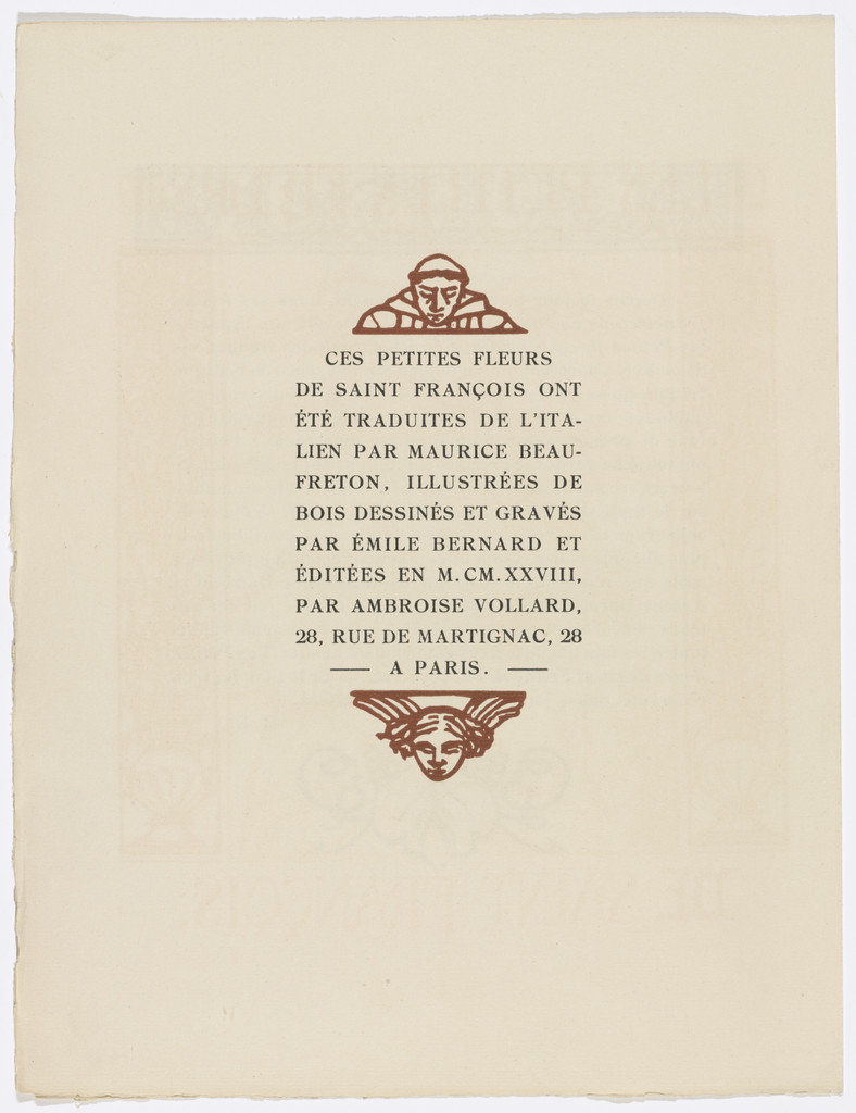 Headpiece and tailpiece (colophon, page 4) from Les Petites Fleurs de St. François (The Little Flowers of St. Francis)