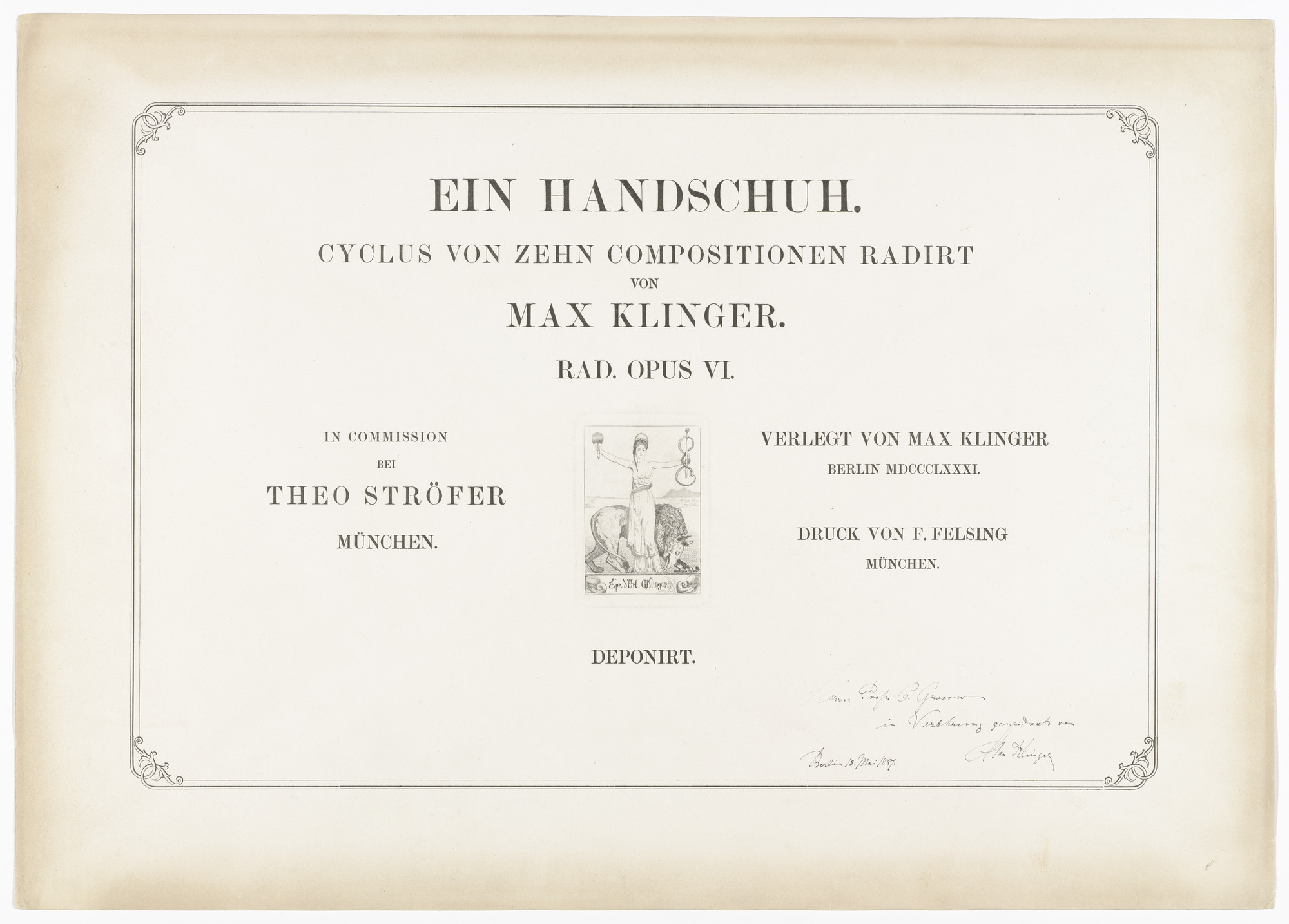 Max Klinger. Vignette (in-text plate, titlepage) from A Glove, Opus VI