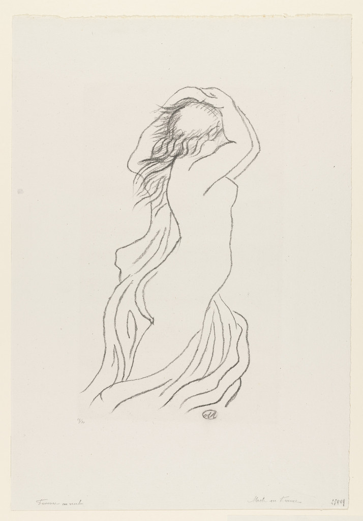 Nude Woman in the Wind (Femme nue de profil, bras releves au-dessus de la tete)
