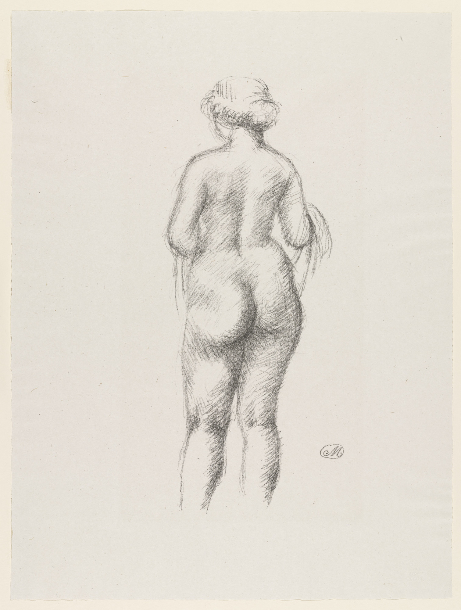 Aristide Maillol. Nude Woman Holding a Scarf (Femme Nue de dos tenant une echarpe) from Essai dur l'histoire de la lithographie en France. Les Peintures lithographes de Manet à Matisse. Album de lithographies originales.