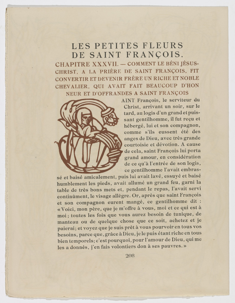 Pictorial initial (page 208) from Les Petites Fleurs de St. François (The Little Flowers of St. Francis)