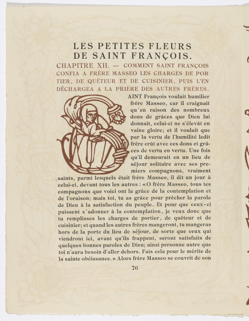 Pictorial initial (page 76) from Les Petites Fleurs de St. François (The Little Flowers of St. Francis)