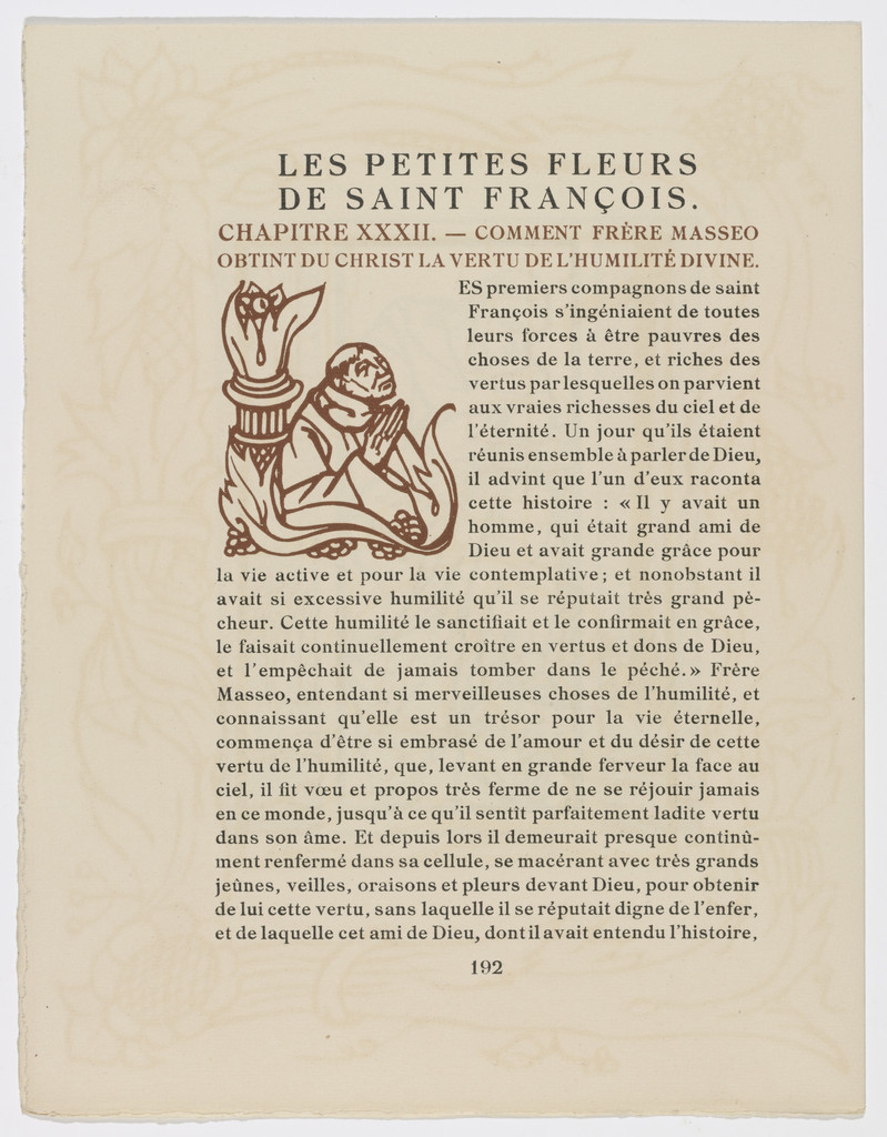 Pictorial initial (page 192) from Les Petites Fleurs de St. François (The Little Flowers of St. Francis)