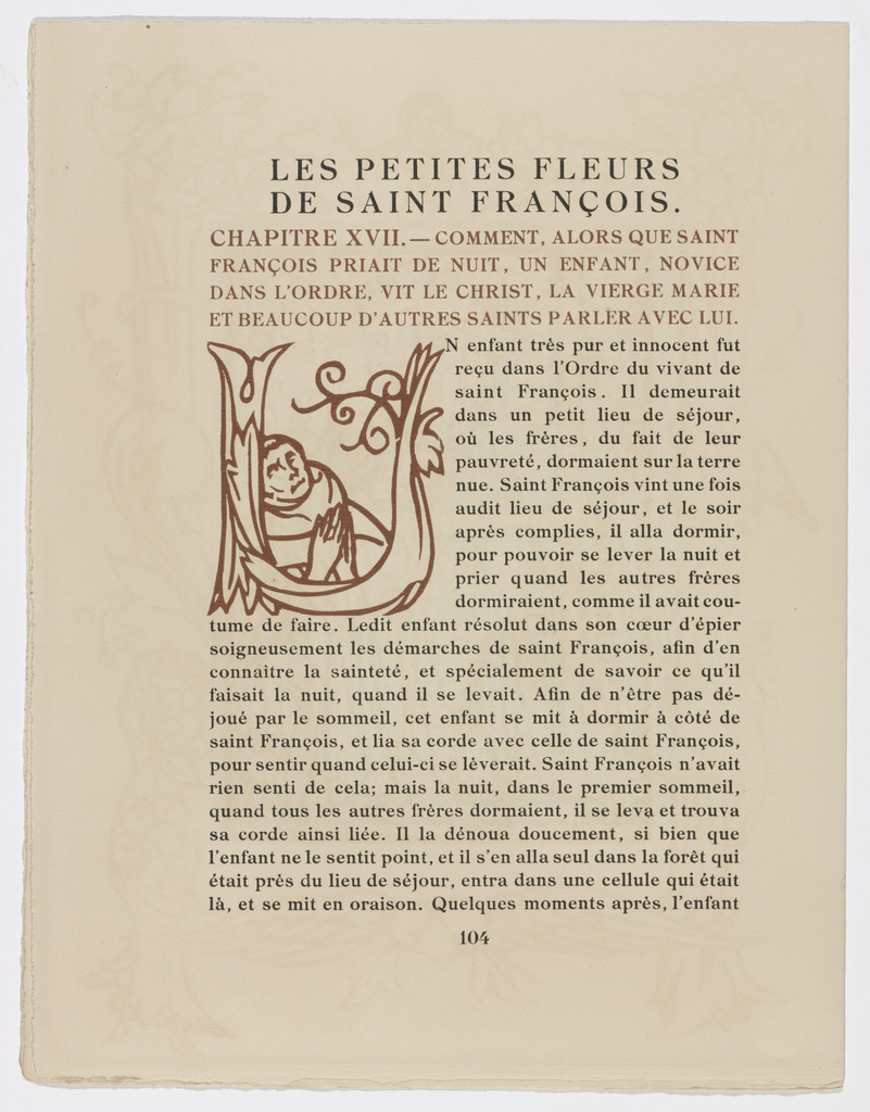 Pictorial initial (page 104) from Les Petites Fleurs de St. François (The Little Flowers of St. Francis)