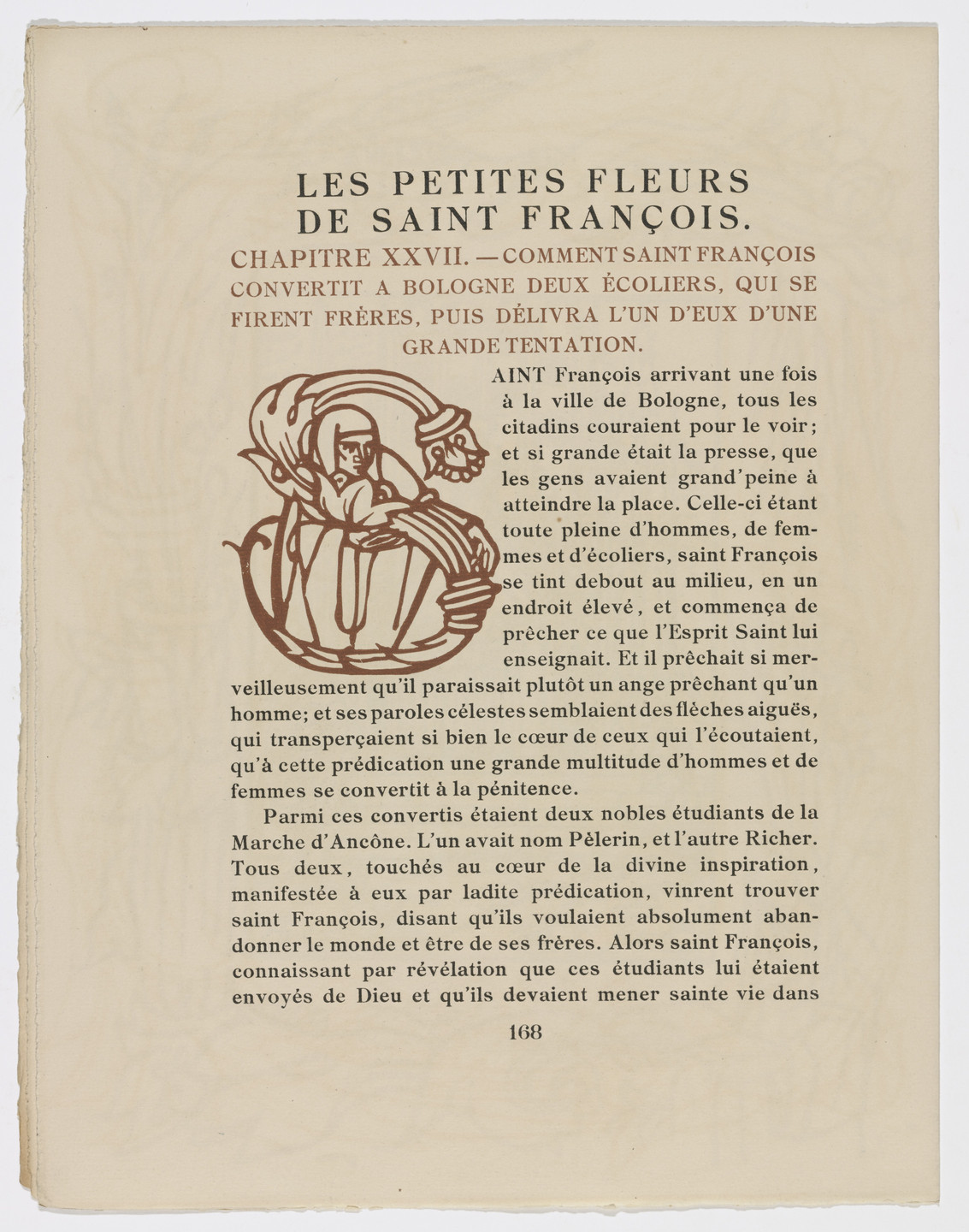 Émile Bernard. Pictorial initial (page 168) from Les Petites Fleurs de St. François (The Little Flowers of St. Francis). 1928
